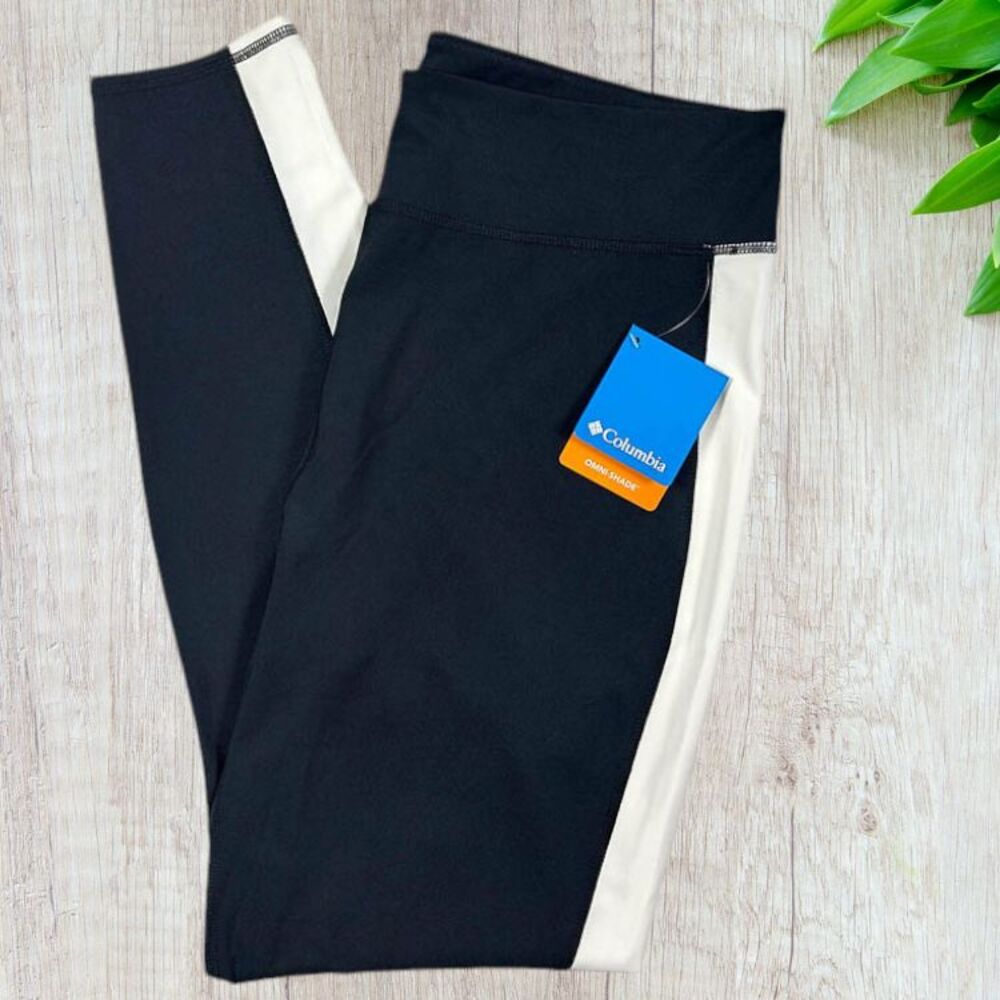 Columbia Pants Women Sz XXL Black White Omni Shade Active Straight Leg Spell Out